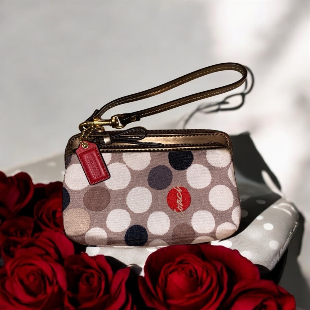 Coach Watercolor Print Polka Dot Double Zip Wristlet- Like New